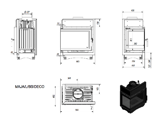фото Каминная топка Maja L BS Deco Г-образное стекло