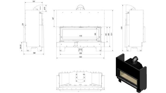 фото Каминная топка KRATKI MB120/G гильотина 