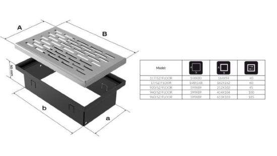 фото Напольная каминная вентиляционная решетка 11*17 стальная