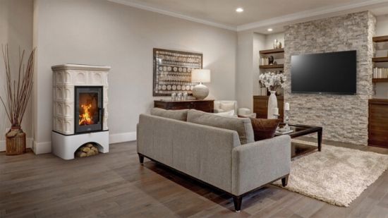 фото Печь-камин ABX BRITANIA EXclusive белый цоколь - вставка Orion