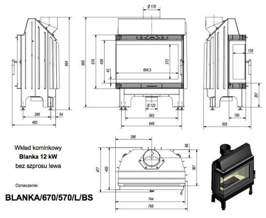 фото Каминная топка Blanka 670/570 L BS Г-образное стекло