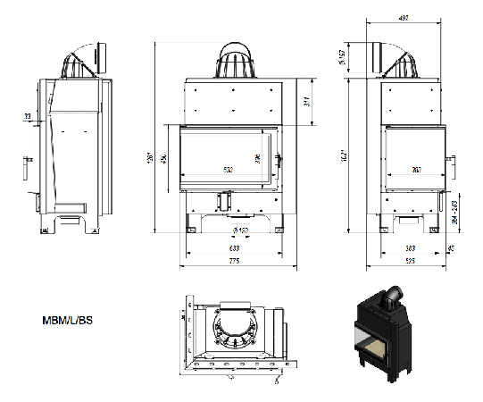фото Каминная топка MBM L BS Г-образное стекло