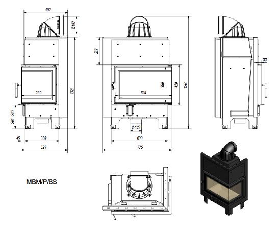 фото Каминная топка MBM P BS Г-образное стекло
