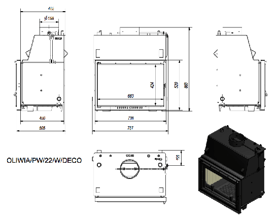 фото Каминная топка с водяным контуром Oliwia PW 22 W Deco змеевик