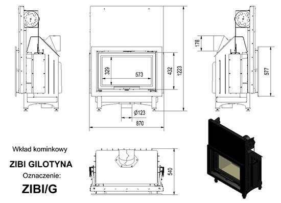 фото Каминная топка Kratki Zibi G гильотина
