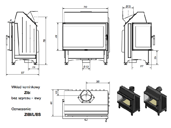 фото Каминная топка Zibi L BS Г-образное стекло