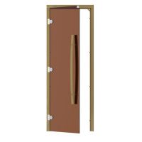  фото SAWO Дверь для бани и сауны 7/19, бронза, левая, без порога, кедр, изогнутая ручка