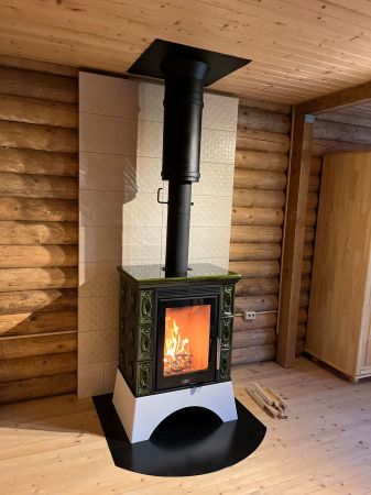 фото Печь-камин ABX HELVETIA EXclusive, белый цоколь - вставка Orion