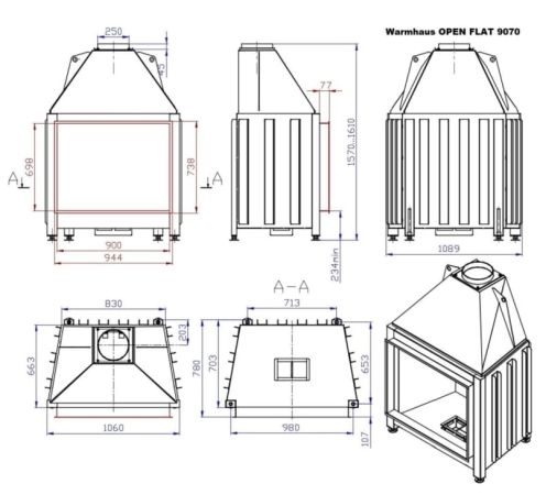фото Открытая каминная топка FLAT 90/70 Warmhaus
