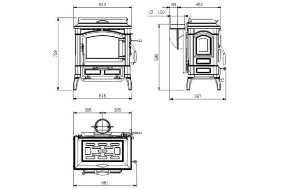 фото Печь-камин с плитой Isetta con cerchi La Nordica