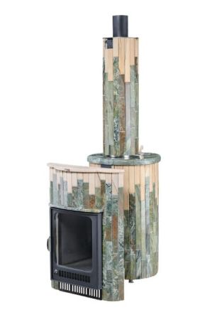 фото Печь для бани Малютка облицовка Жадеит Окаменевшее дерево