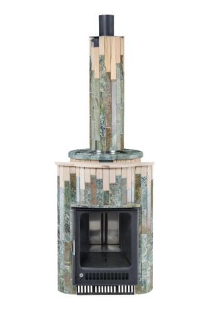 фото Печь для бани Макси облицовка Жадеит Окаменевшее дерево