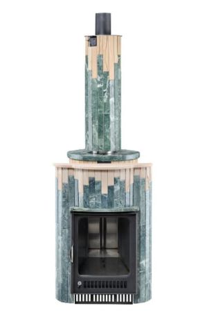 фото Печь для бани Макси облицовка Змеевик Окаменевшее дерево