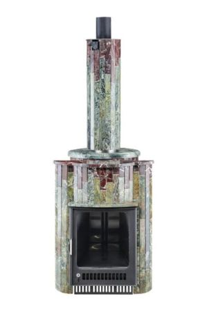 фото Печь для бани Малютка облицовка Жадеит Россо Леванте