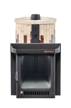 фото Печь для бани Малютка облицовка Россо Леванте Окаменевшее дерево