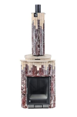 фото Банная печь Оптима в облицовке Россо Леванте Окаменевшее дерево