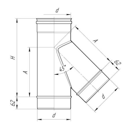 фото Сендвич-тройник Дымок LUX 45° D150/230мм, 321/439