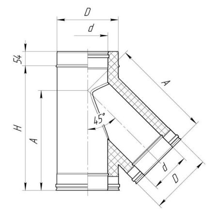 фото Сендвич-тройник Дымок 45° D200/280мм, 439/439