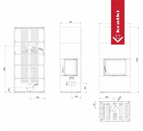 фото Каминокомплект Kratki FLOKI, угловое стекло справа