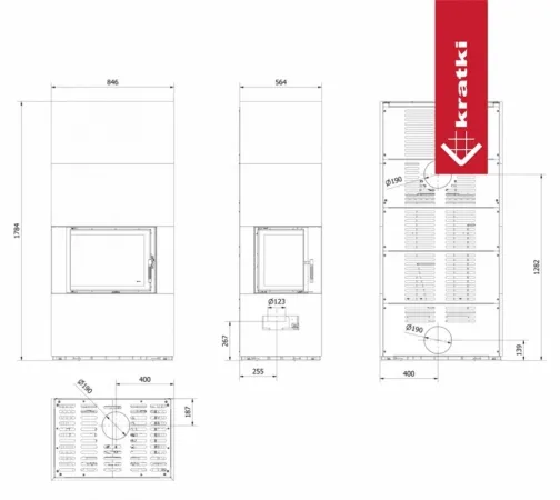 фото Каминокомплект Kratki FLOKI, угловое стекло слева
