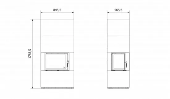 фото Каминокомплект Kratki FLOKI в облицовке, угловое стекло слева