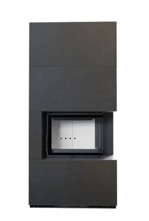 фото Каминокомплект Kratki FLOKI в облицовке, угловое стекло справа