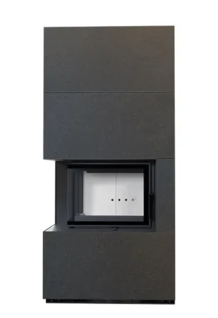 фото Каминокомплект Kratki FLOKI в облицовке, угловое стекло слева