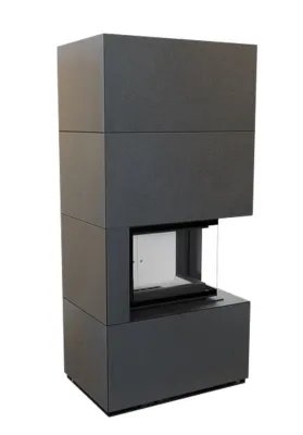  фото Каминокомплект Kratki FLOKI в облицовке, угловое стекло справа