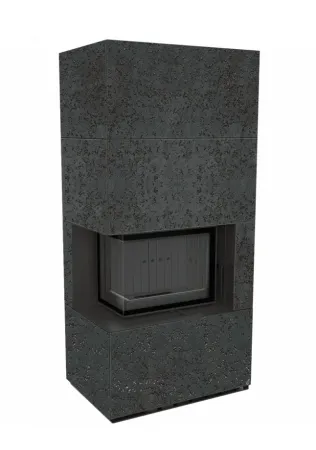 фото Каминокомплект Kratki FLOKI в облицовке, угловое стекло слева