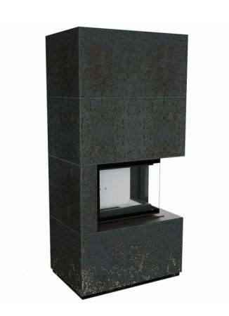 фото Каминокомплект Kratki FLOKI в облицовке, угловое стекло справа