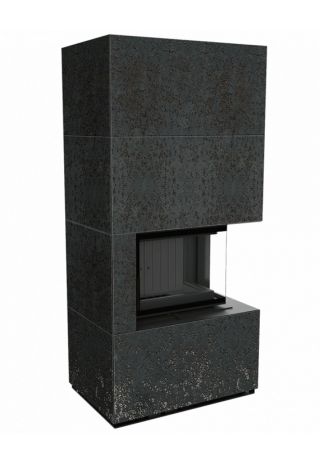 фото Каминокомплект Kratki FLOKI в облицовке, угловое стекло справа