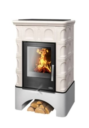 фото Печь-камин ABX BRITANIA EXclusive белый цоколь - вставка Orion