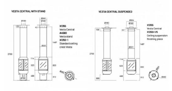 фото Дровяной камин ROCAL VESTA CENTRAL центральный подвесной