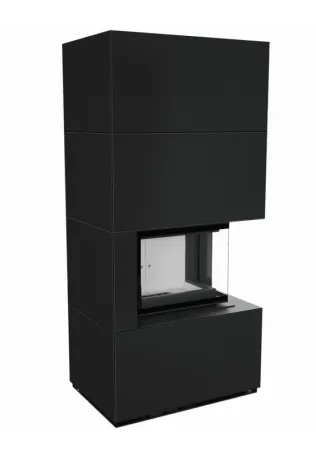 фото Каминокомплект Kratki FLOKI в облицовке, угловое стекло справа